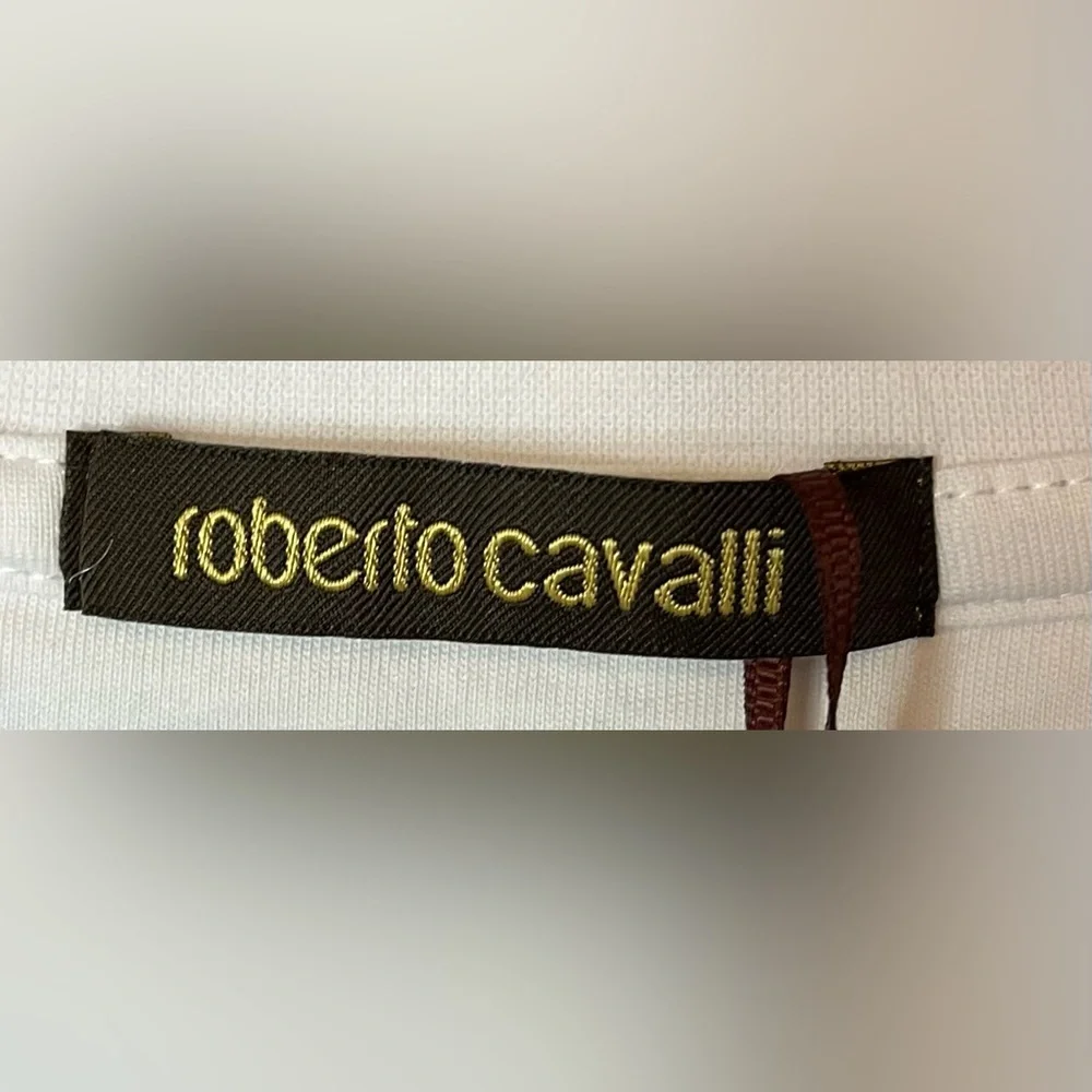 Roberto Cavalli White Tee with reddish and Yellow Eagle Graphic - Picture 7 of 10